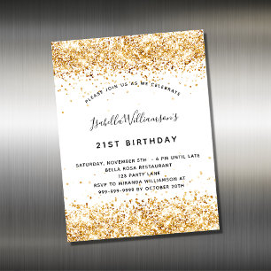 Birthday white gold glitter invitation magnet