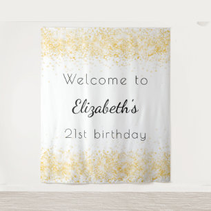 Birthday white gold glitter name elegant welcome tapestry