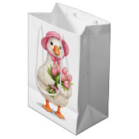 Birthday White Goose with Pink Tulips