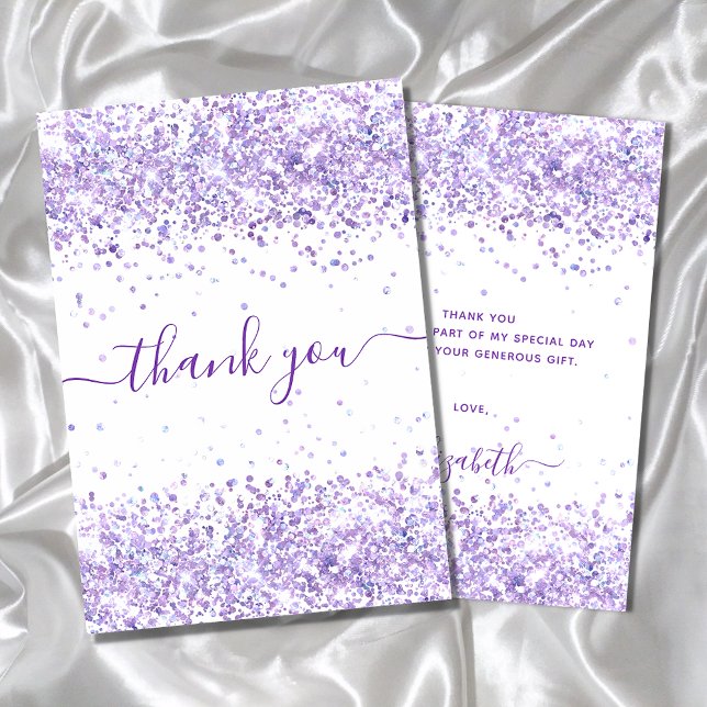 Birthday white lavender confetti thank you card (Creator Uploaded)