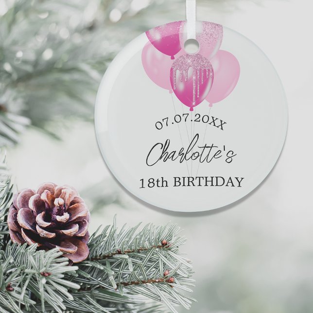 Birthday white pink balloons name glass tree decoration (Creator Uploaded)