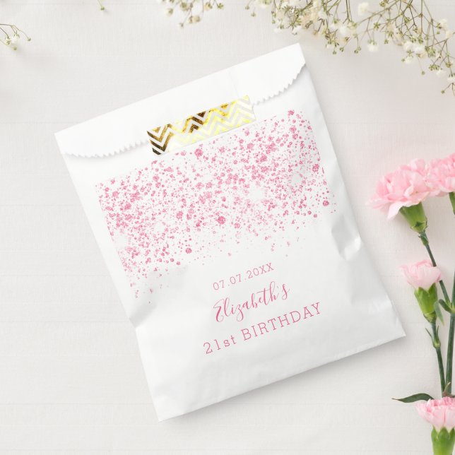 Birthday white pink glitter monogram elegant favour bag (Sealed)