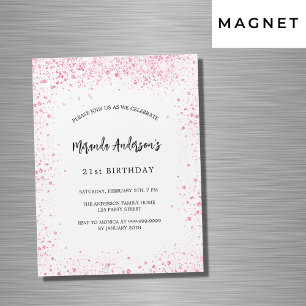 Birthday white pink glitter sparkles luxury magnetic invitation
