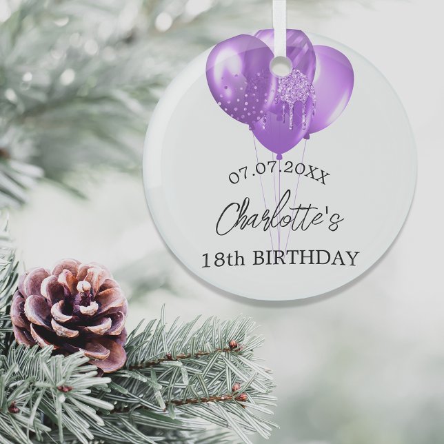 Birthday white purple balloons name glass tree decoration (Creator Uploaded)