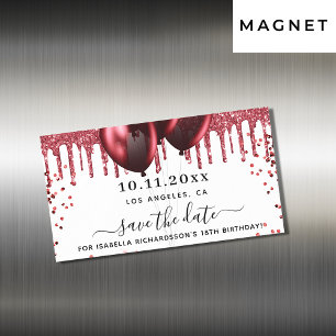 Birthday white red balloons save the date magnet