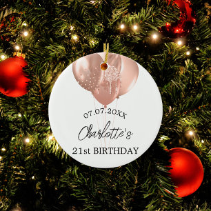 Birthday white rose gold balloons name ceramic ornament