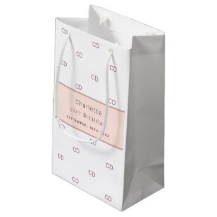 Birthday white rose gold monogram minimalist small gift bag