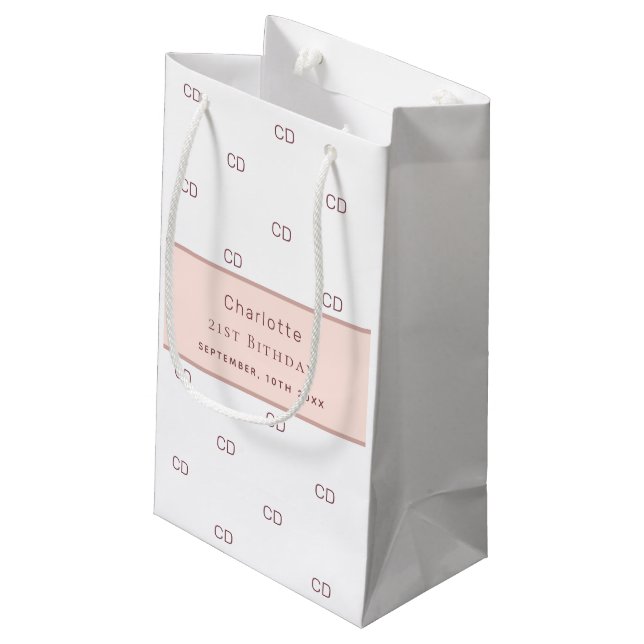 Birthday white rose gold monogram minimalist small gift bag (Back Angled)