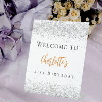Birthday white silver glitter gold welcome