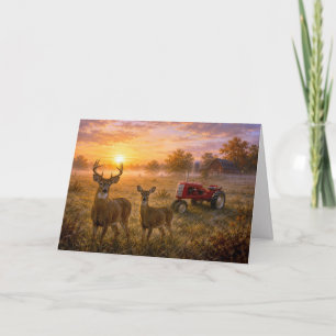 Birthday Whitetail Deer and Red Tractor Card