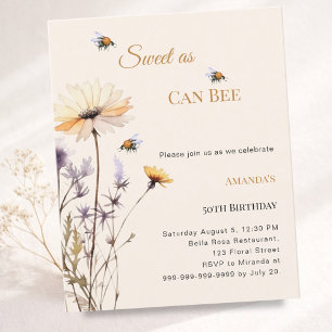 Birthday wildflower ivory garden Sweet as Can Bee Invitation