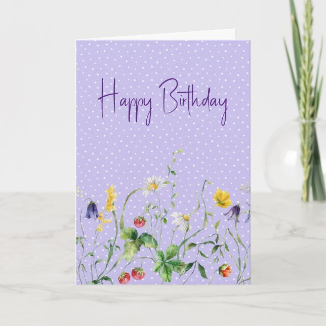 Birthday Wildflowers On Polka Dots Card (Front)
