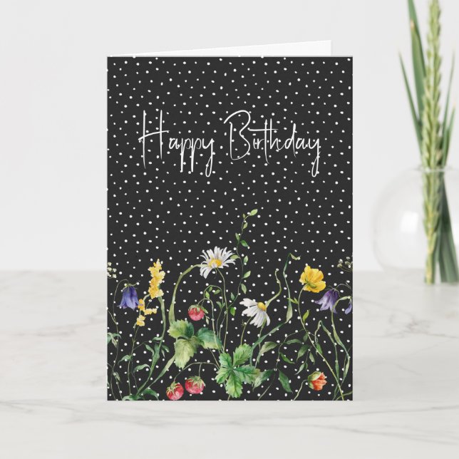 Birthday Wildflowers On Polka Dots Card (Front)