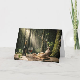 Birthday Wine and Bread Loaf On a Forest Table Card