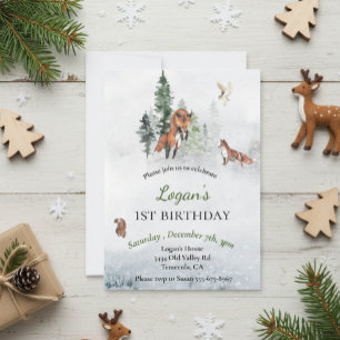Birthday Winter Woodland Animal Fox Holiday Invitation