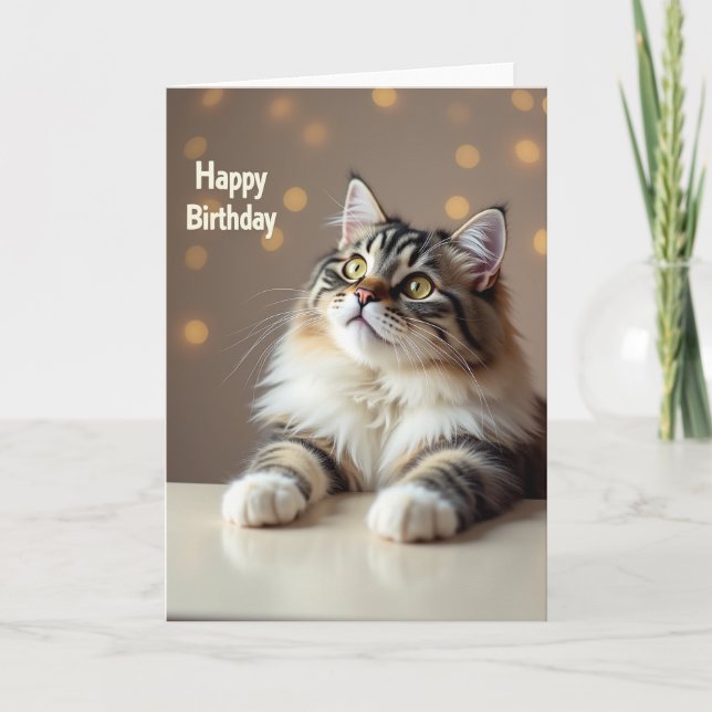 Birthday Wish Fluffy Cat Card (Front)