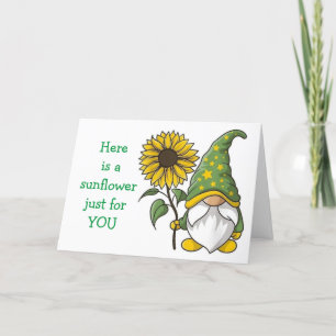 "BIRTHDAY WISH" GNOME BARING SUNFLOWER CARD