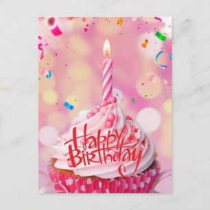 Birthday Wishes Cup Cake Pink Post Card