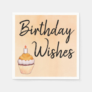 Birthday Wishes Cupcake Orange Watercolor Napkin