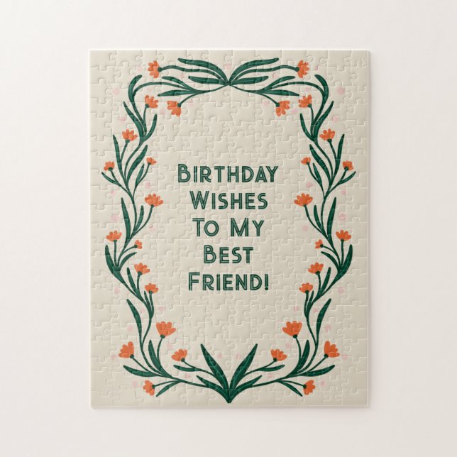 Birthday Wishes Elegant Floral Frame Jigsaw Puzzle (Vertical)