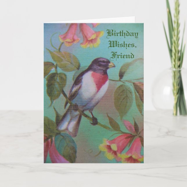 Birthday Wishes, Friend, pretty bird. Card (Front)