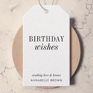 Birthday Wishes Simple Minimalist Black and White Gift Tags