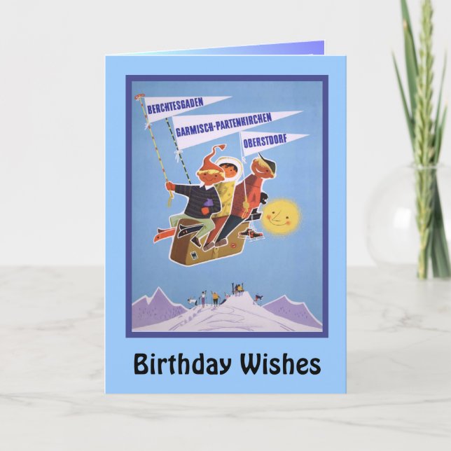 Birthday Wishes, Ski Bavaria, Germany Card (Front)