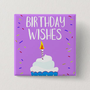 Birthday Wishes (with Celebration Cake) 15 Cm Square Badge