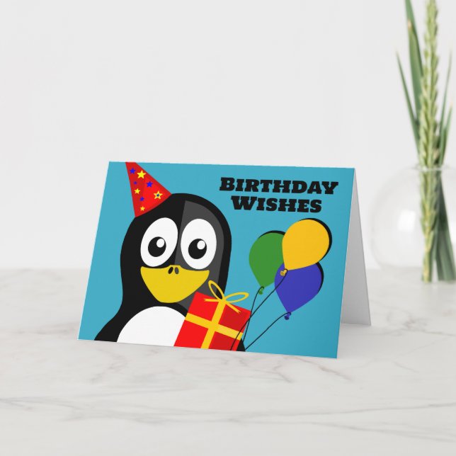 Birthday Wishes with Penguin Ready to Party Card (Front)