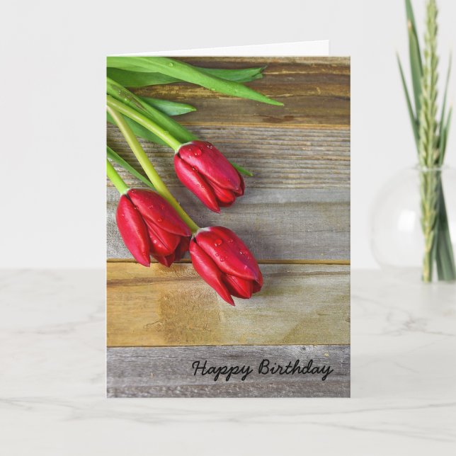 birthday wishes with red tulips card (Front)