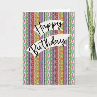 Birthday with Colourful Patterned Stripes Card