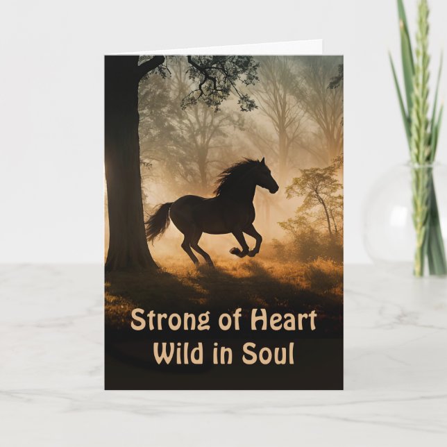 Birthday with Galloping Wild Horse Timeless Spirit Card (Front)