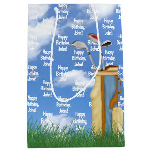 Birthday with name and golf bag in grass