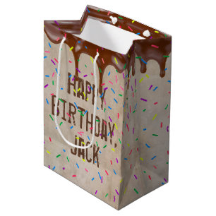 Birthday With Name Dripping Chocolate Icing Medium Gift Bag