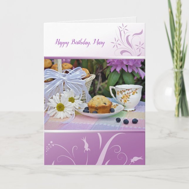 birthday with personal name garden tea card (Front)