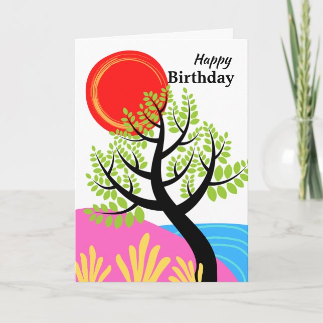 Birthday with Red Sun Simplified Nature Theme Card (Front)