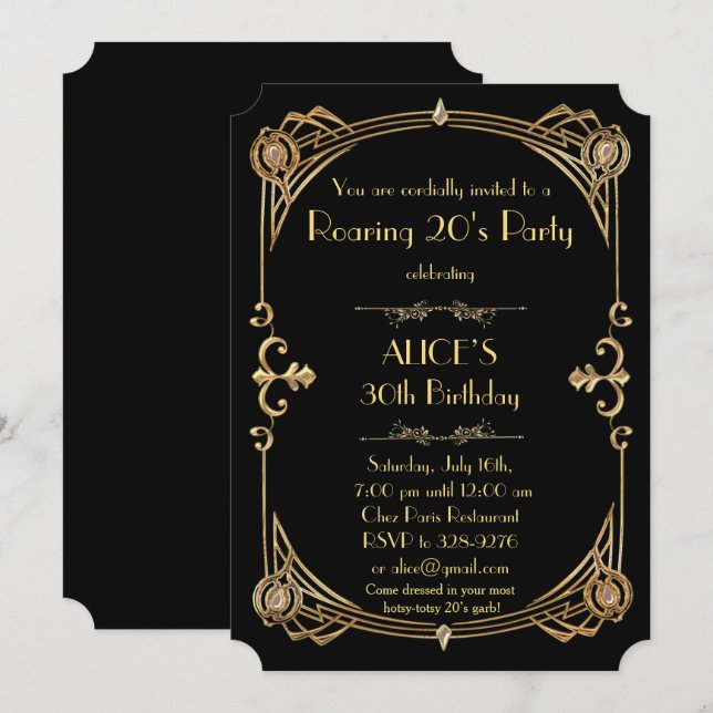 Birthday woman Invitation Any age, Art Deco Gatsby (Front/Back)