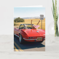 Birthday Women in a Red 1966 Corvette on Route 66