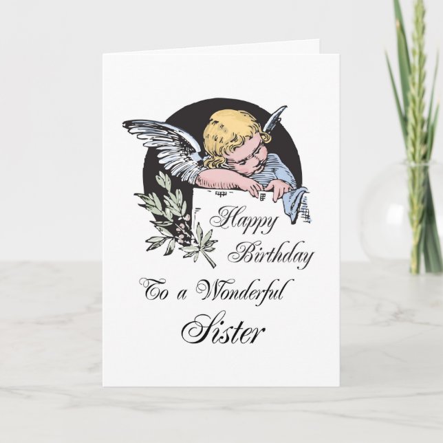 Birthday Wonderful Sister Vintage Religious Angel Card (Front)