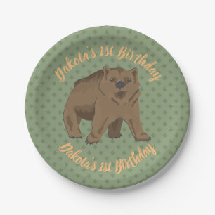 Birthday Woodland Brown Bear Cub Paper Plate