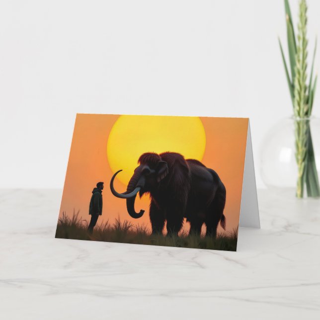 Birthday Woolly Mammoth and Man Card (Front)