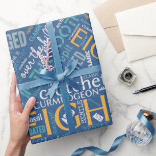Birthday Word Cloud Eighty Blue ID266 Wrapping Paper
