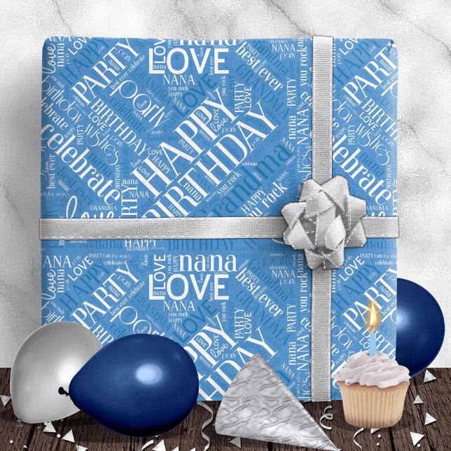 Birthday Word Cloud Grandma Blue ID276 Wrapping Paper (Creator Uploaded)