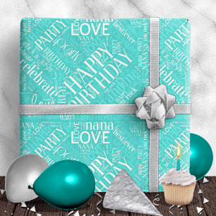 Birthday Word Cloud Grandma Teal ID276 Wrapping Paper