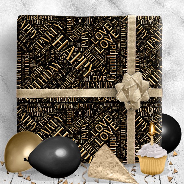 Birthday Word Cloud Grandpa Gold ID276 Wrapping Paper (Creator Uploaded)