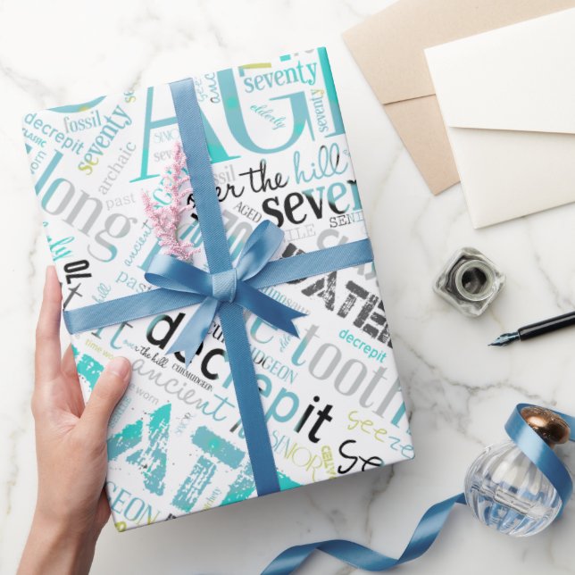 Birthday Word Cloud Seventy Blue ID266 Wrapping Paper (Gifting)
