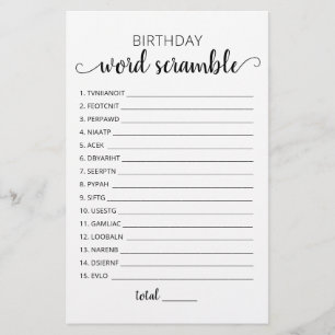 Birthday word scramble game with Answers