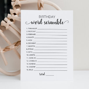 Birthday word scramble with Answers game Card