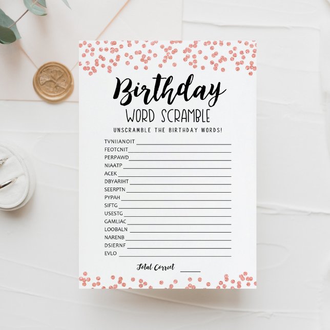 Birthday word scramble with Answers game Card (Creator Uploaded)