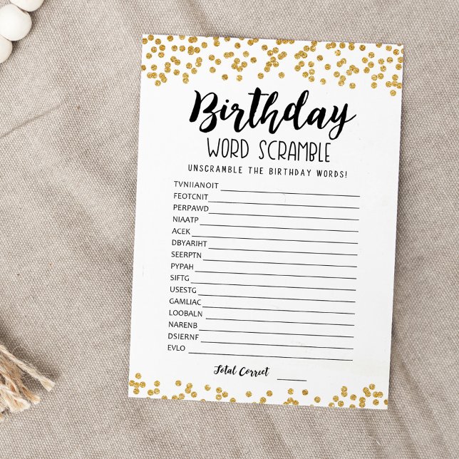 Birthday word scramble with Answers game Card (Creator Uploaded)